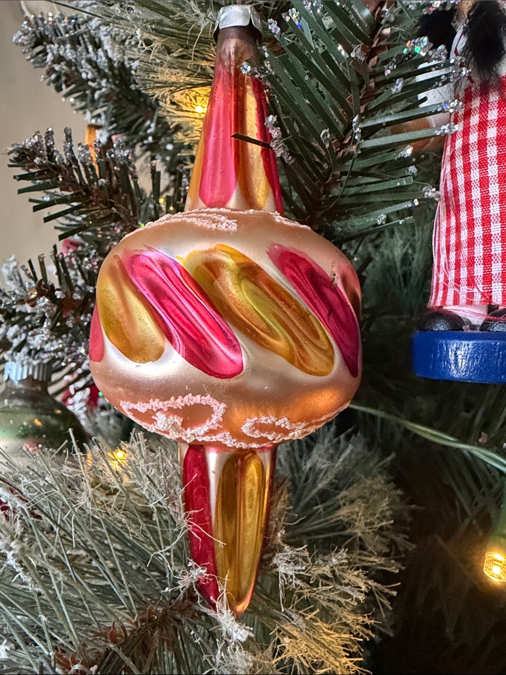VTG 1950 West German Blown Glass Double-Spire Finial Ornament. ( Rare Find )